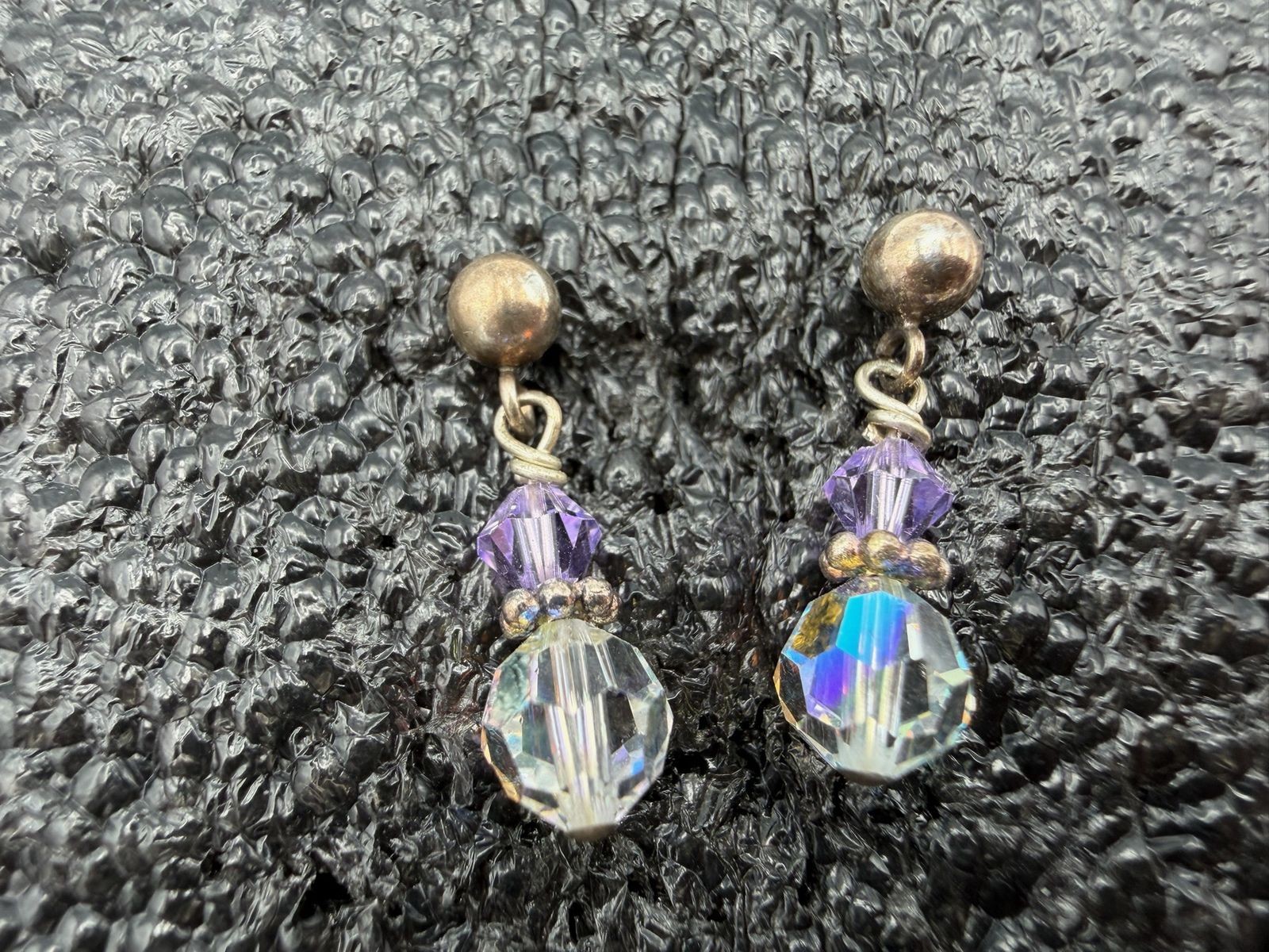 1.48g Vintage Sterling Silver 925 Drop Earrings Faceted Bead Dangle Design M