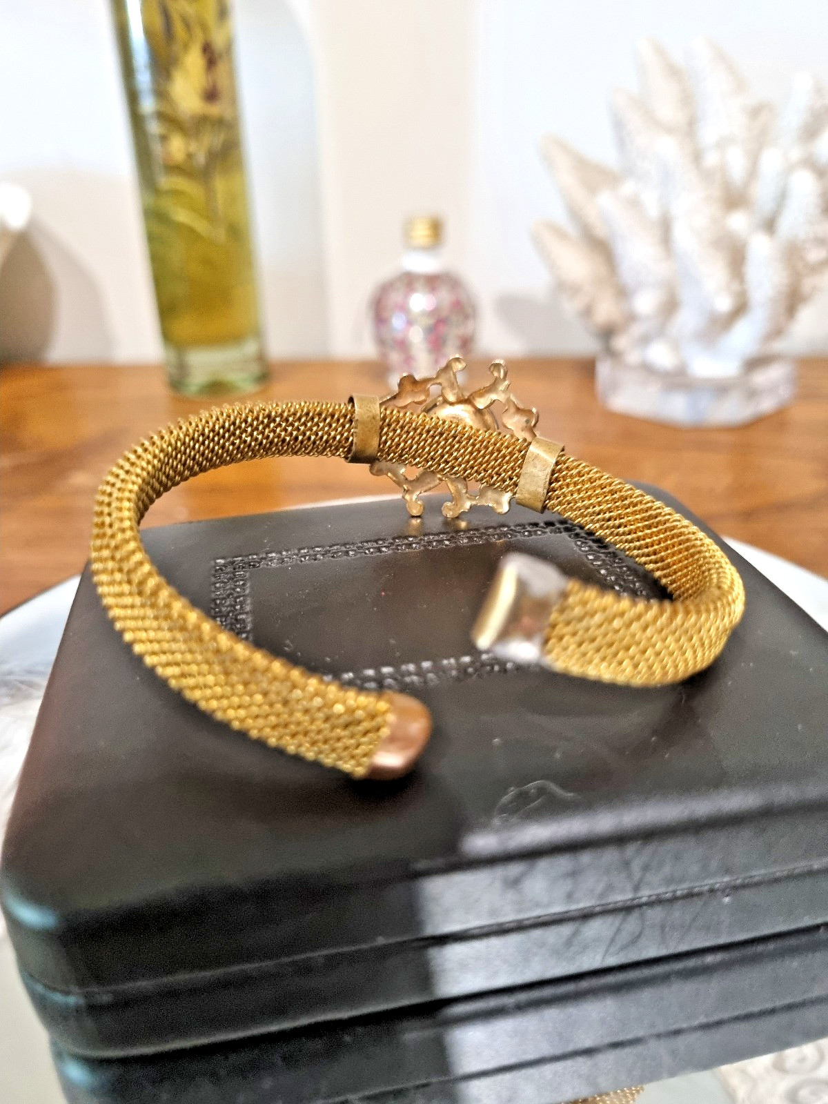 Antique Victorian Gold Mesh Fill Bracelet Bangle Name plate See Video