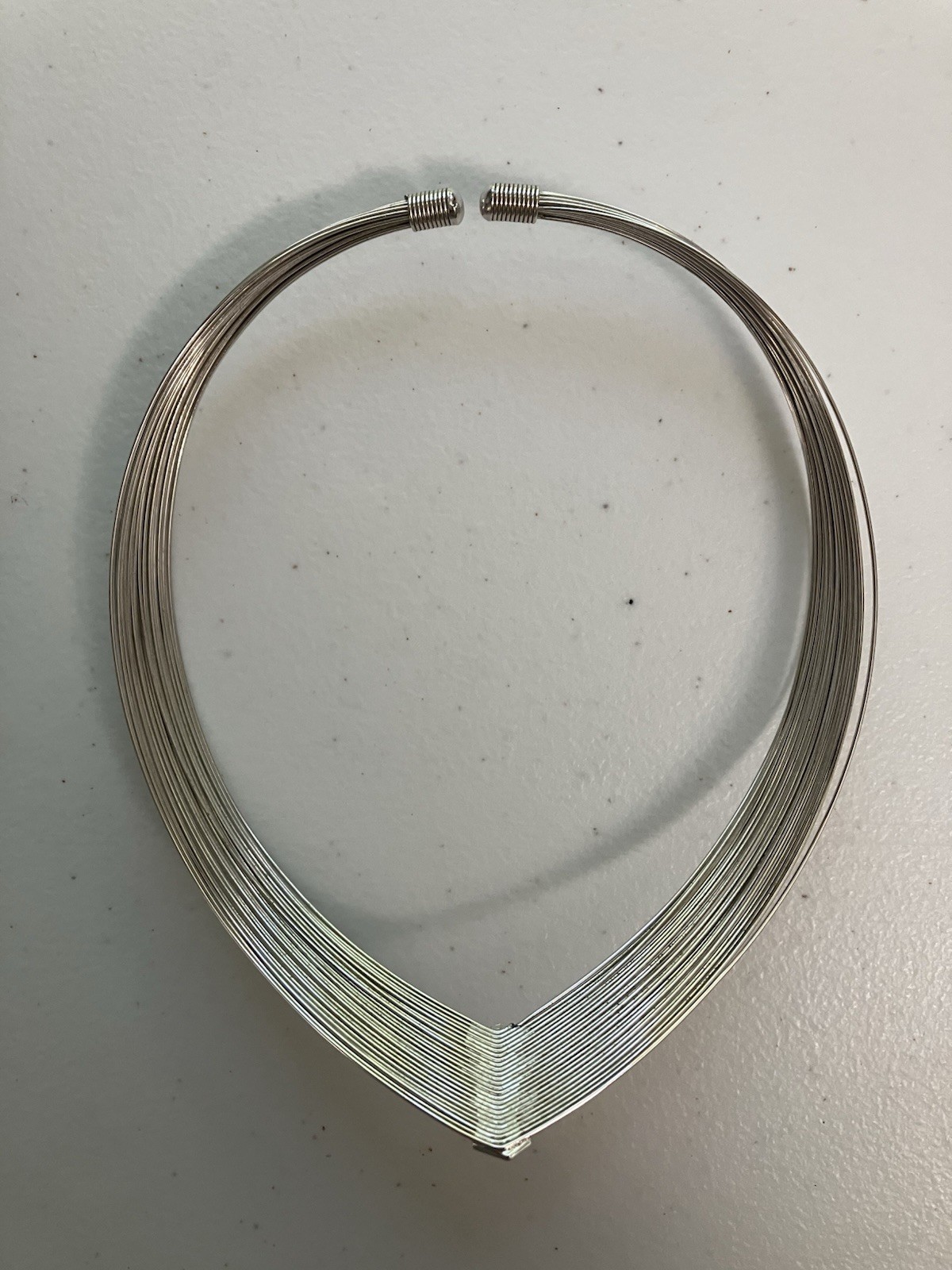 Vintage Silver Tone Torque Necklace Modernist Polished Wire Collar Choker