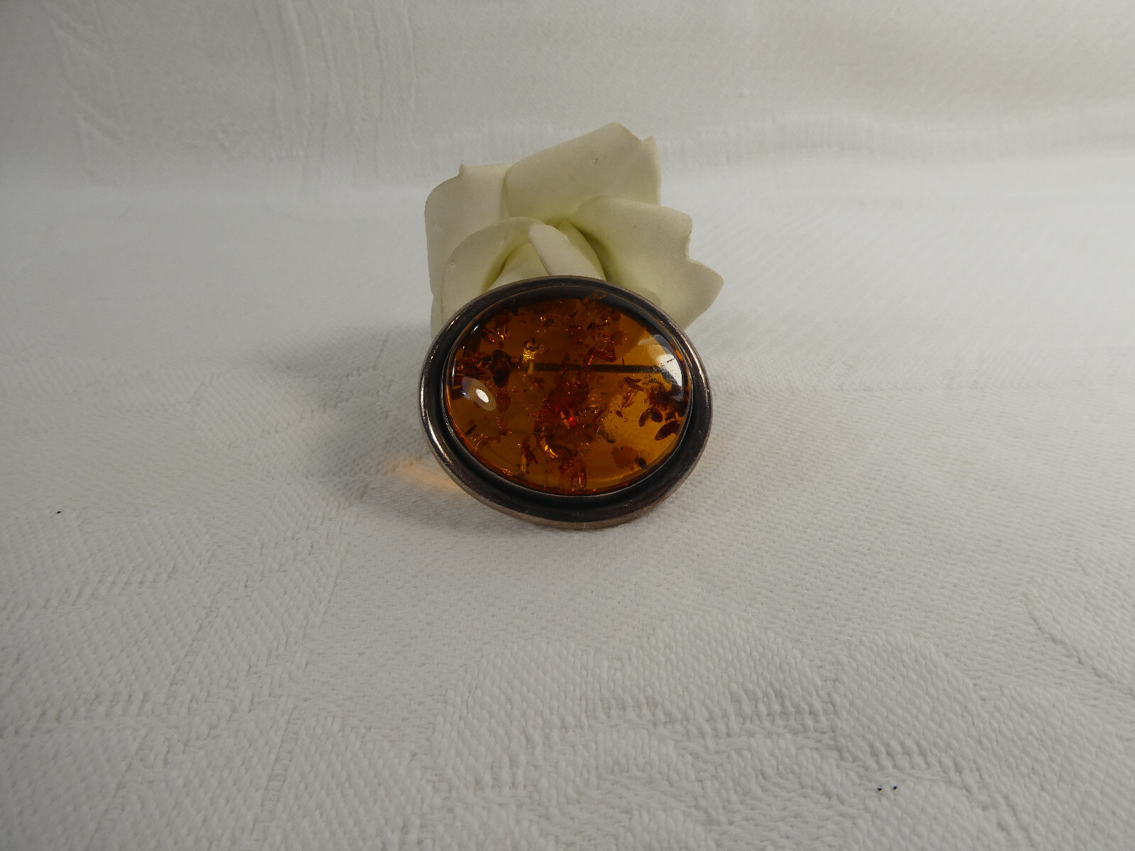 Large Vintage 925 Sterling Silver Baltic Amber Brooch 4cms Statement Brooch