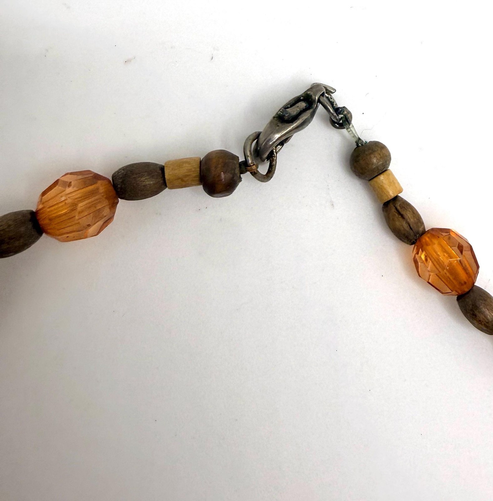 Vintage light and dark wood bleached design beaded necklace 22 inch
