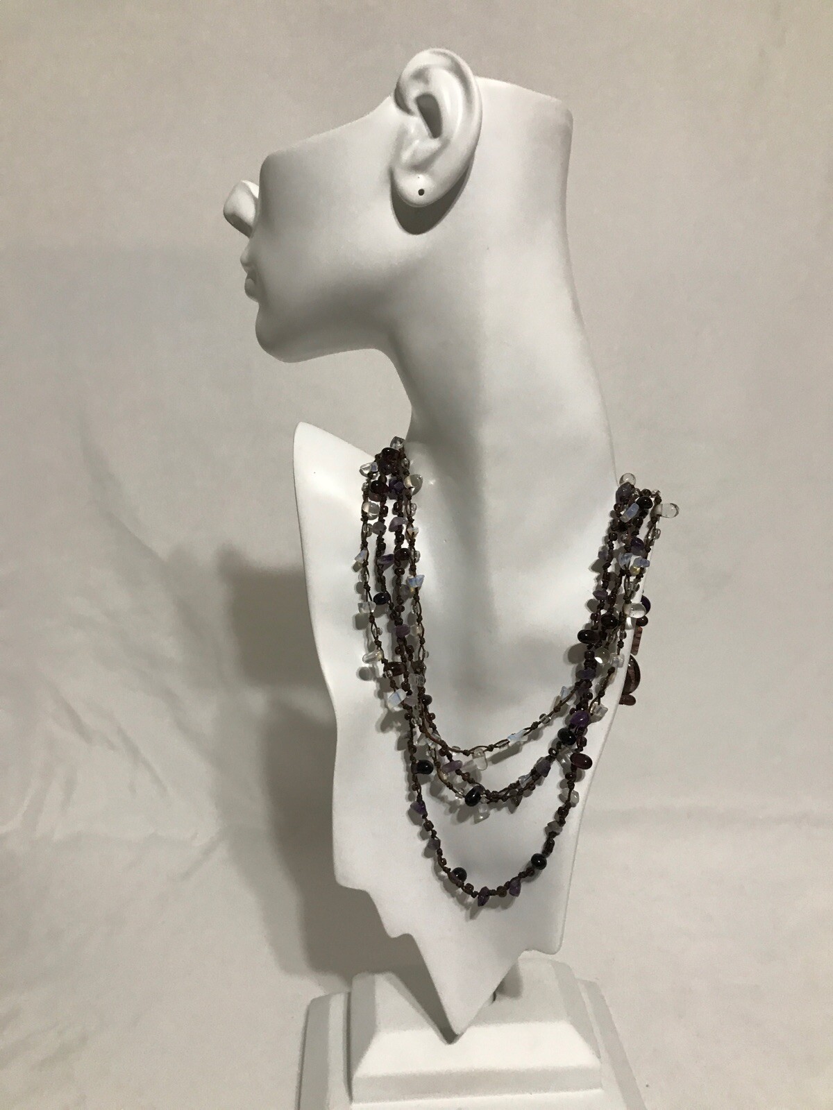 2 Amethyst Moonstone Extra Long Necklaces Sash Glass Mili Approximately 40” 50”