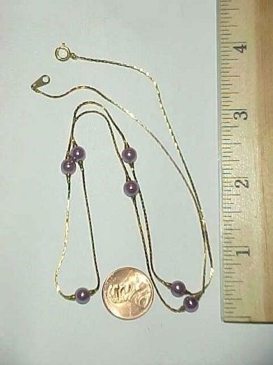 1 VINTAGE JAPANESE LILAC PEARL BRASS CHAIN 24″ NECKLACE L872