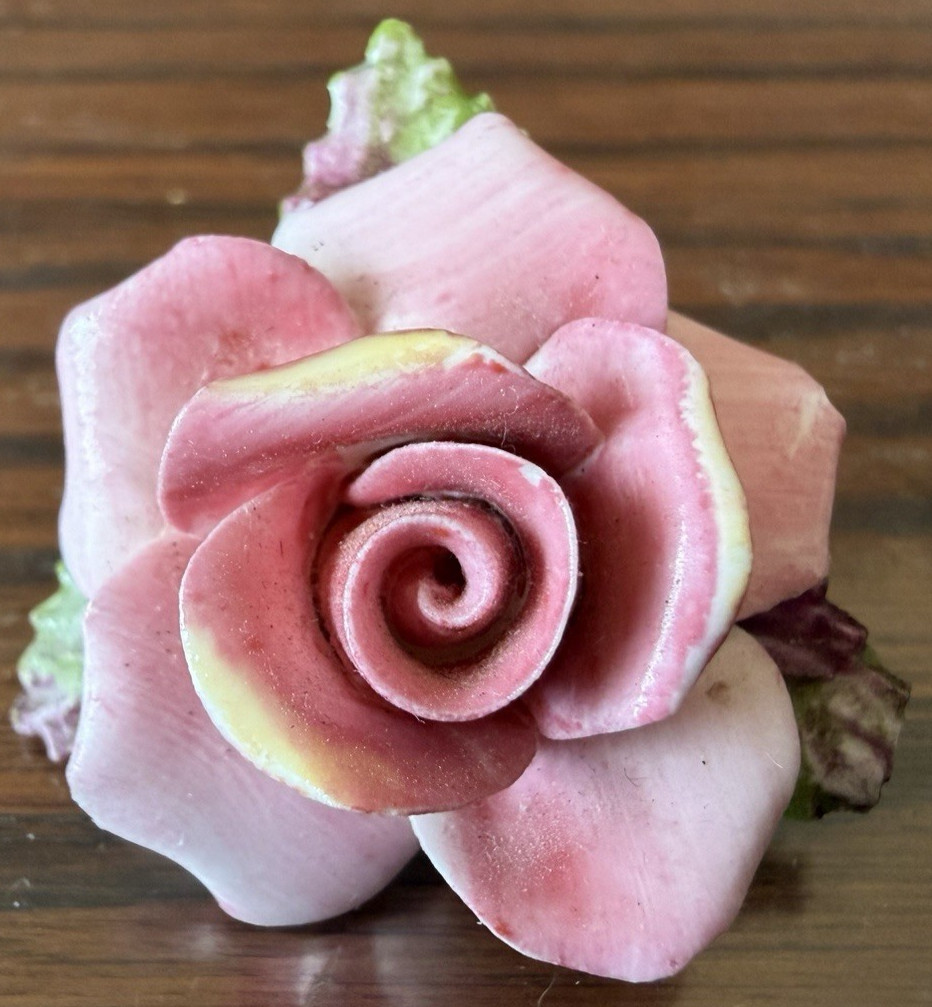 Vintage Porcelain Pink Rose Brooch Pin Made in England in Very Good Condition