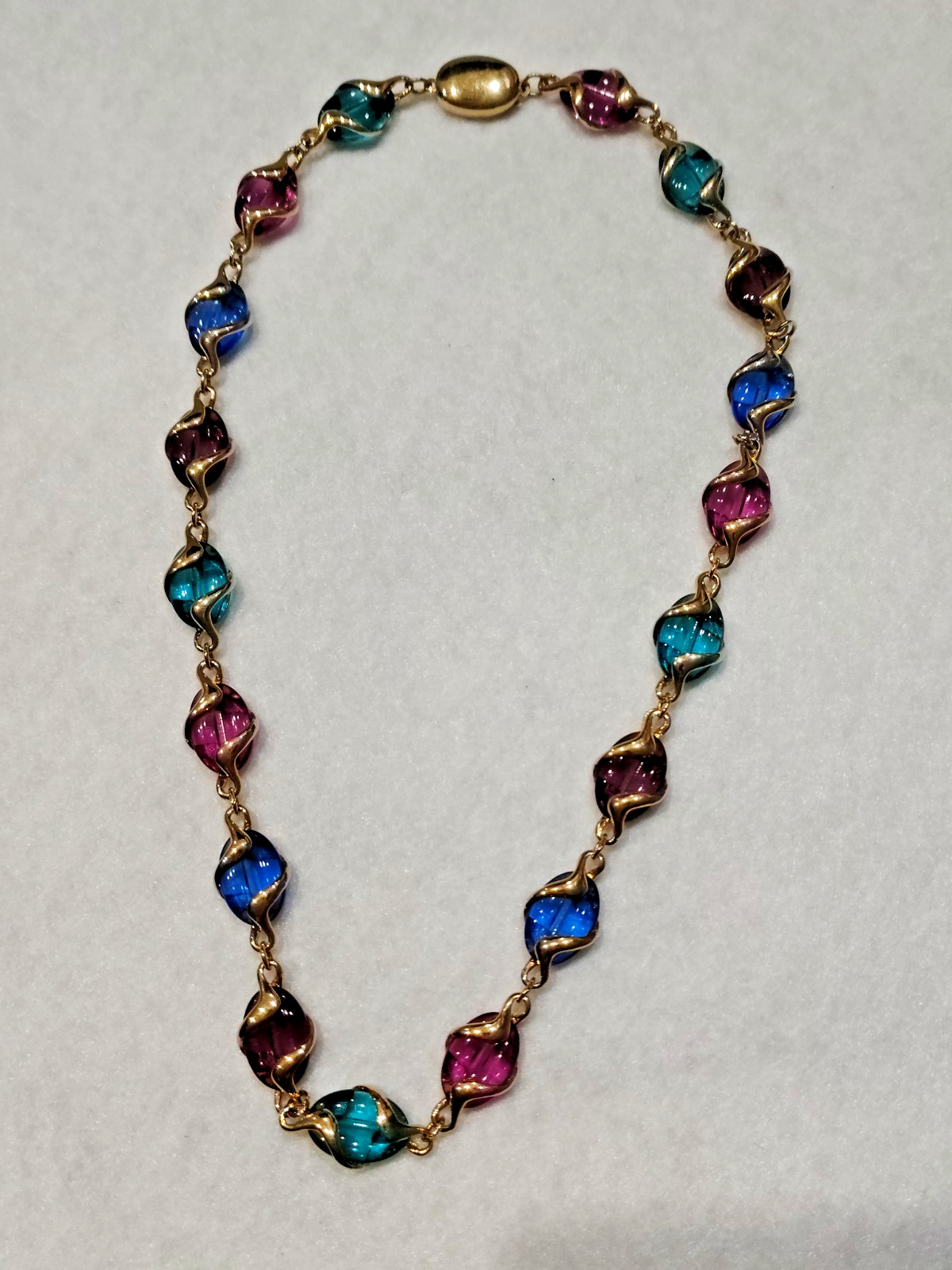 Vintage Swarovski Multicolor Crystal Caged Bead Necklace Gold Tone Signed Swan
