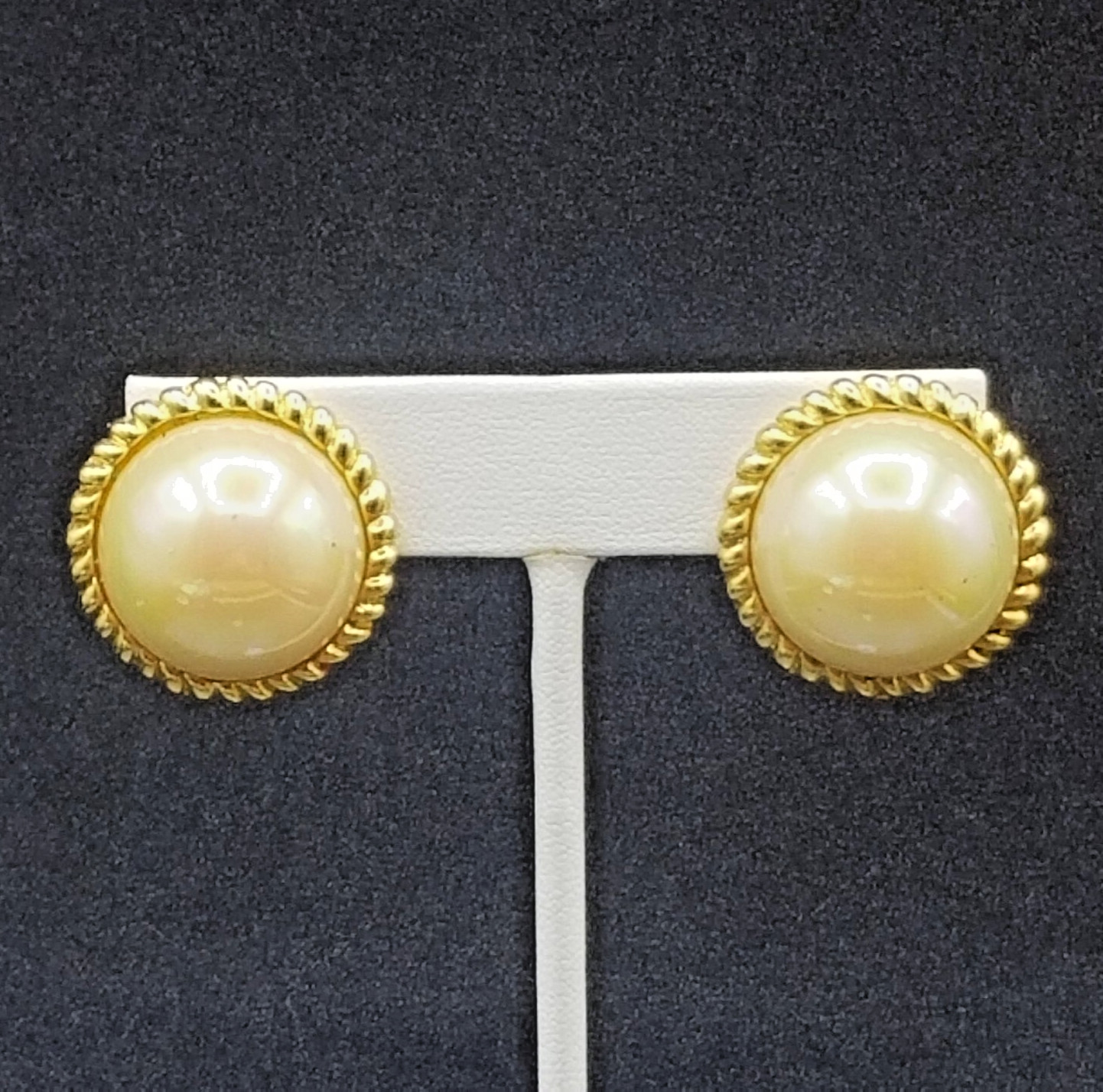 Vintage Clip on Earrings Gold tone Iridescent Button Style Dome Stud 1″