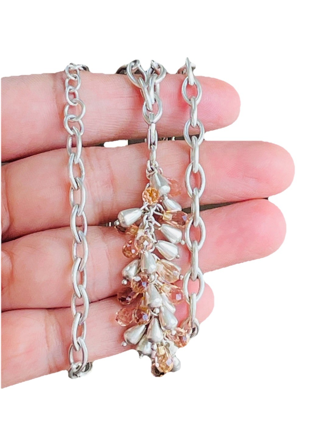 Vintage Sterling Silver Chain Citrine Drops Cluster Lariat Tassel Necklace 30g