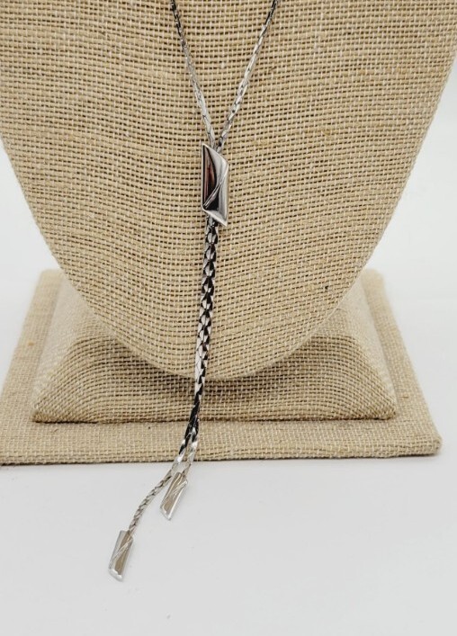 Monet Necklace Silver Tone Y Drop Long Chain 25 in Modern Modernist