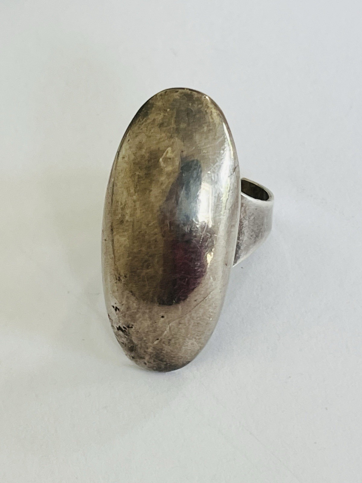Vintage Sterling Silver Modernist Bold Elongated Dome Ring Size 6 Adjustable