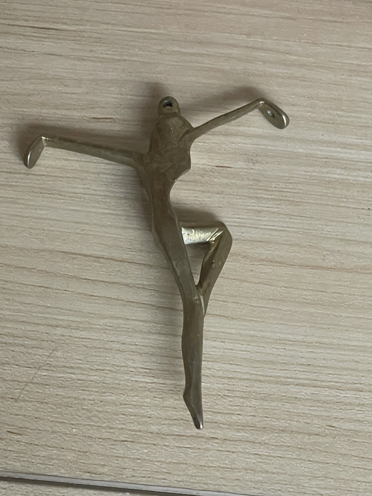 Vintage Brass Abstract Dancer Pendant MCM Figural Art Charm Nude Modernist 3”