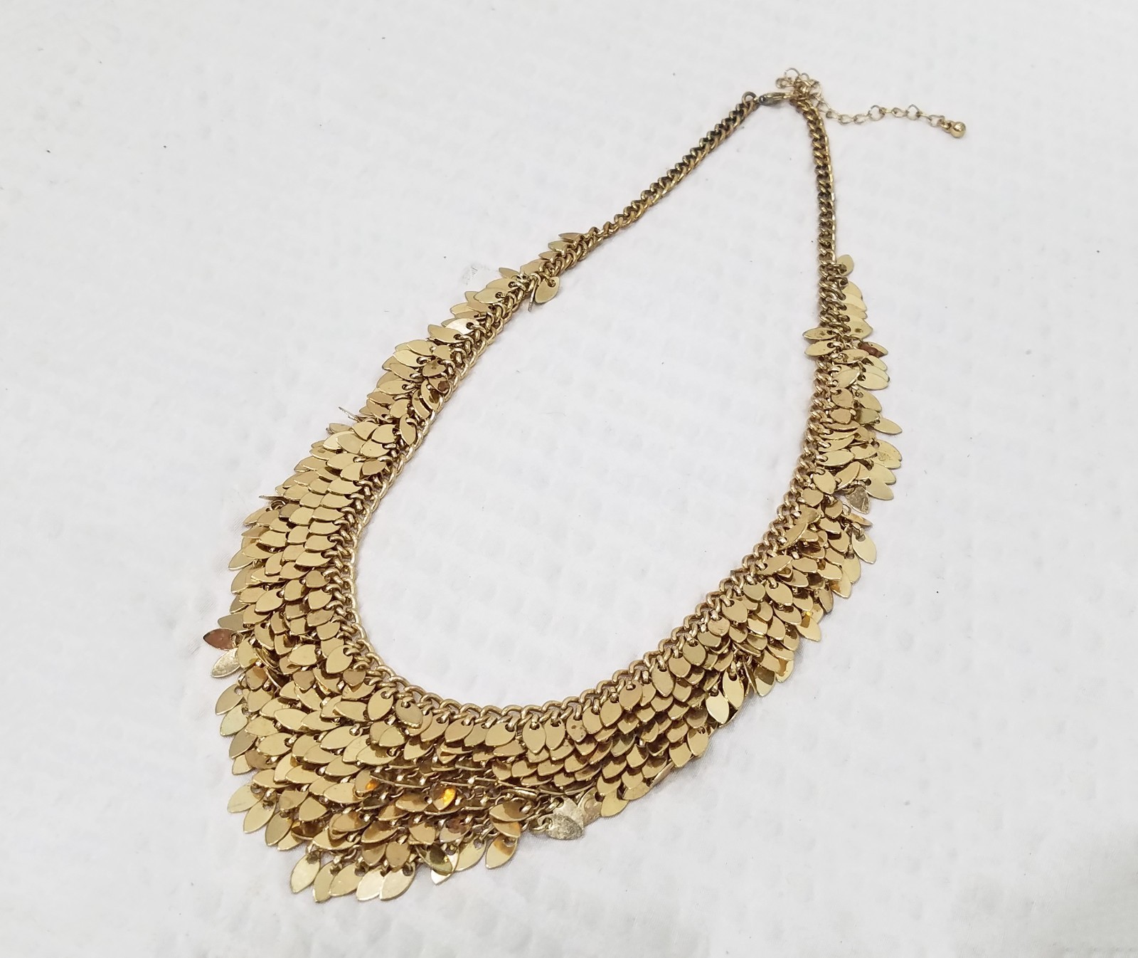 Vintage Gold Tone Chain Maille Mesh & Mini Paillettes Bib Choker Collar Necklace