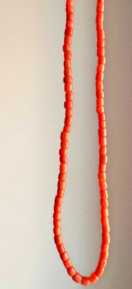 Vintage Natural Red Coral Beads – Triple Strand 11-12 g-188