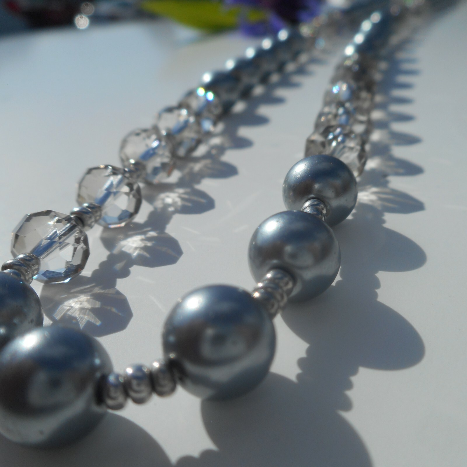 Genuine Dark Grey Pearl Aurora Borealis Crystal Beaded Necklace