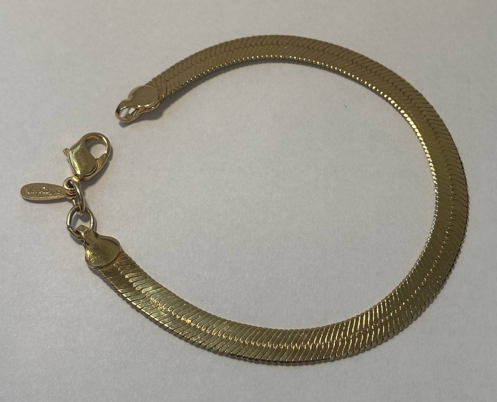 Vintage Napier Herringbone Bracelet, Gold Plated High-End Fashion Jewelry, 6mm