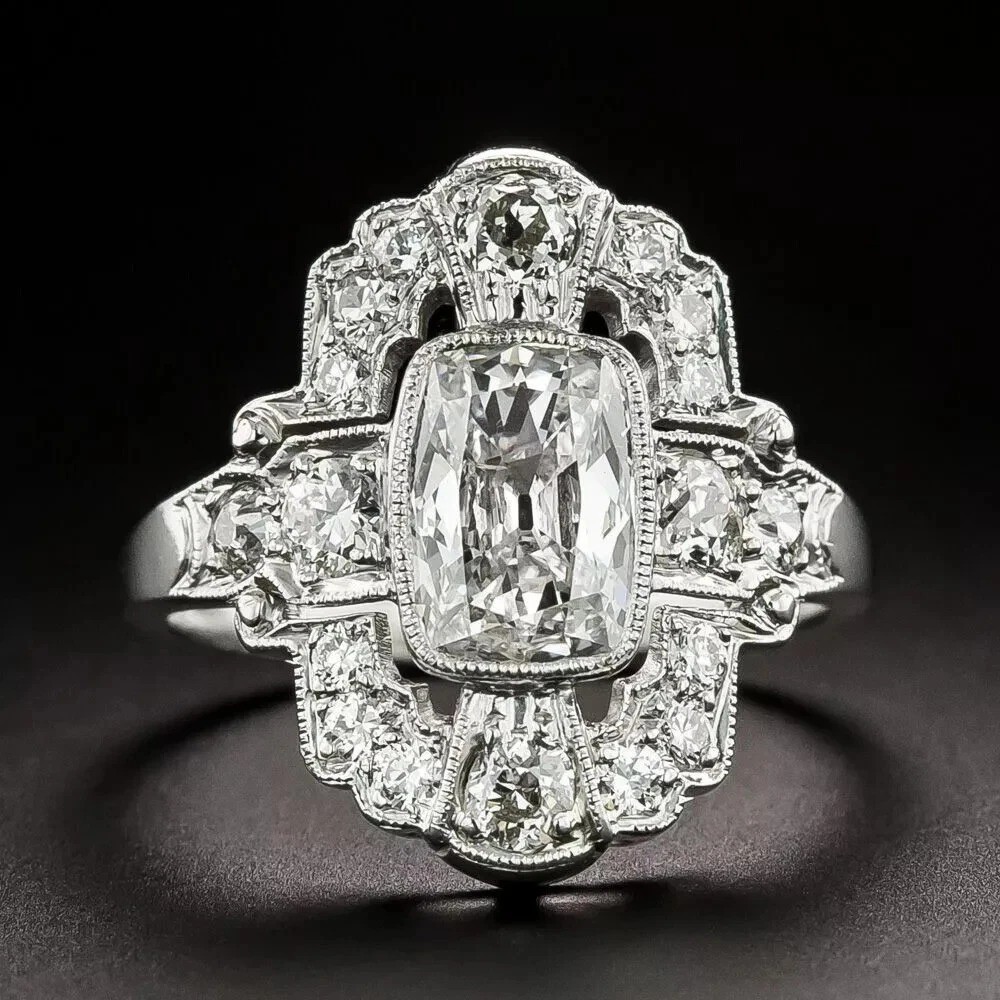 Art Deco Vintage Style 4.29Ct Lab Created Diamond Wedding 14K White Gold FN Ring