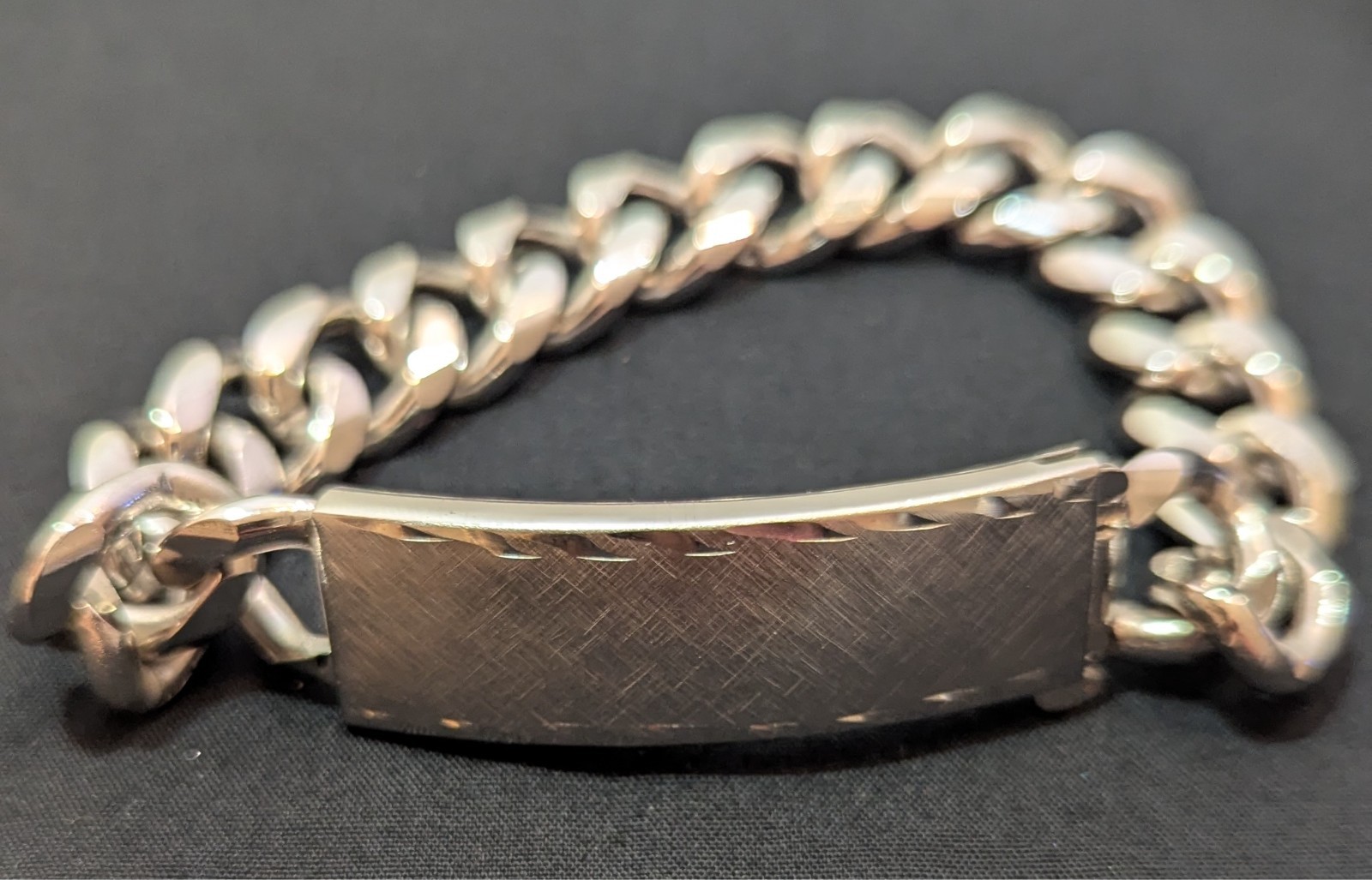 Vintage ELCO Nickel Silver Identity ID Curb Chain Bracelet 8″ MCM “Chris”