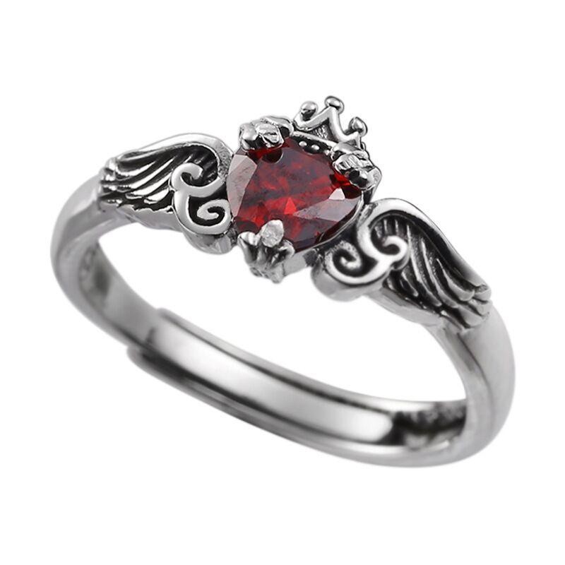 Vintage 925 Sterling Silver Wing Crystal Heart Ring Women Wedding Jewelry Gift