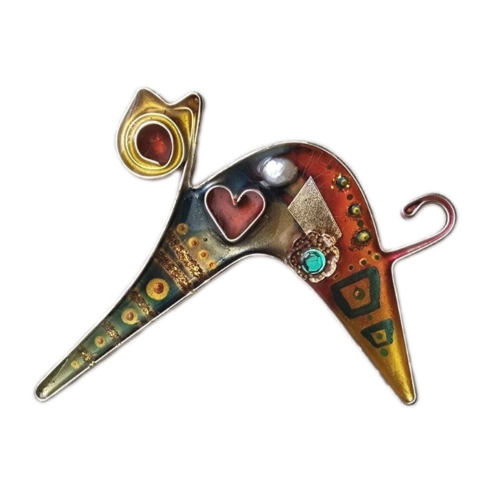 Yossi Steinberg Modernist Acrylic Resin Cat Brooch Whimsical Colorful Mixed…
