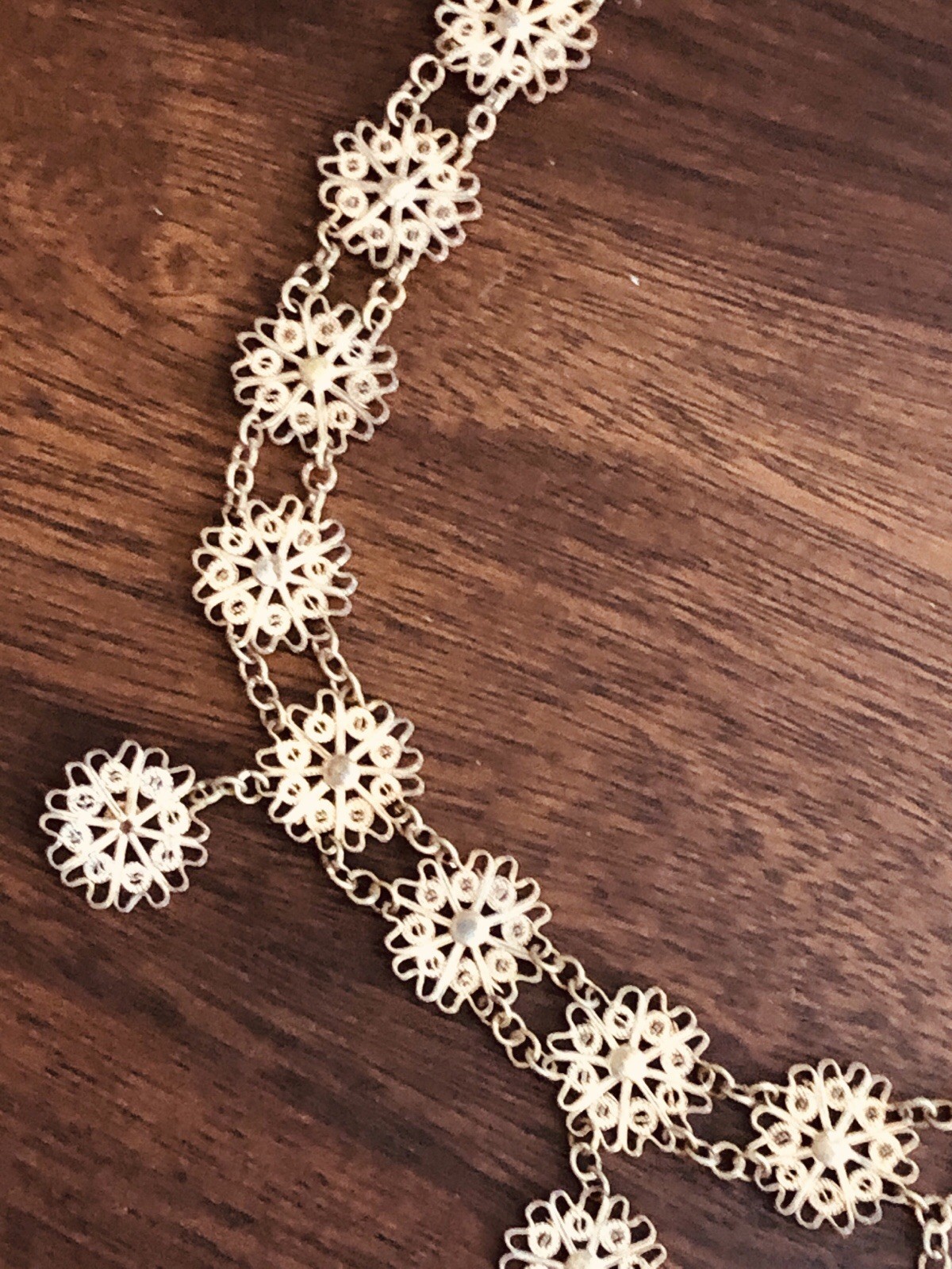 Vtg Intricate filigree Wire Vermeil Gilt Brass Dangled Necklace/Bracelet Set