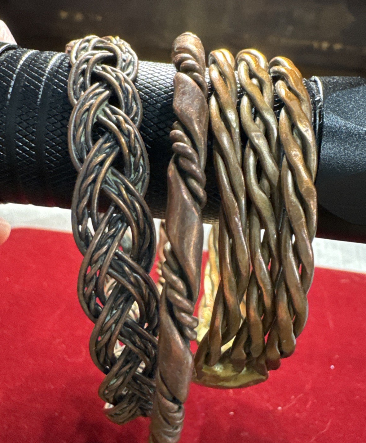 Vintage Copper Cuff Bracelet Set 3 Stackable Braided Woven Bangle