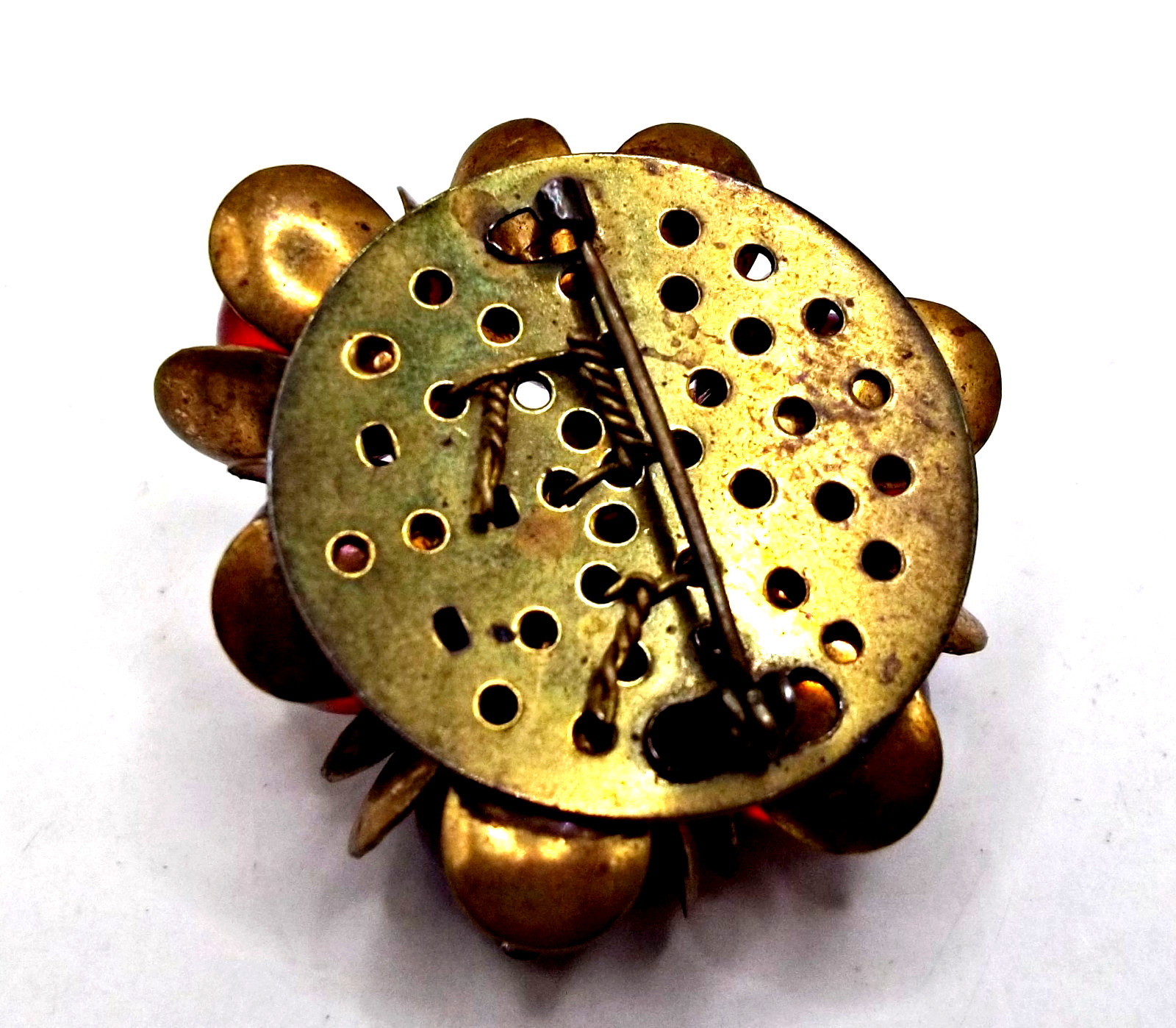 Vintage 1940’s Unsigned Miriam Haskell Red Poured Glass Gripoix Cluster Brooch