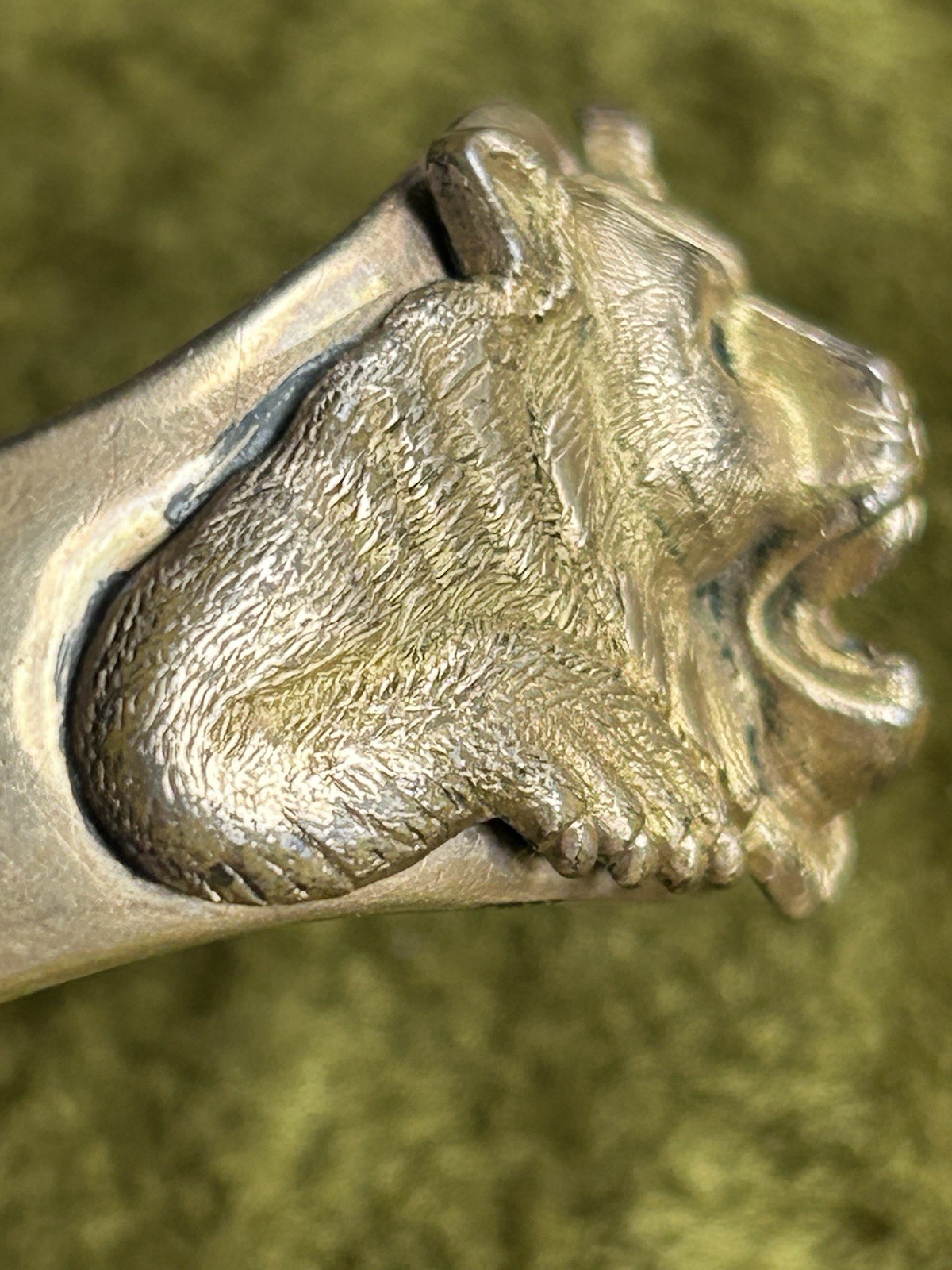 Rare Antique Gold Colored Grizzly Bear Bracelet. Likely Plate or Rolled Gold.