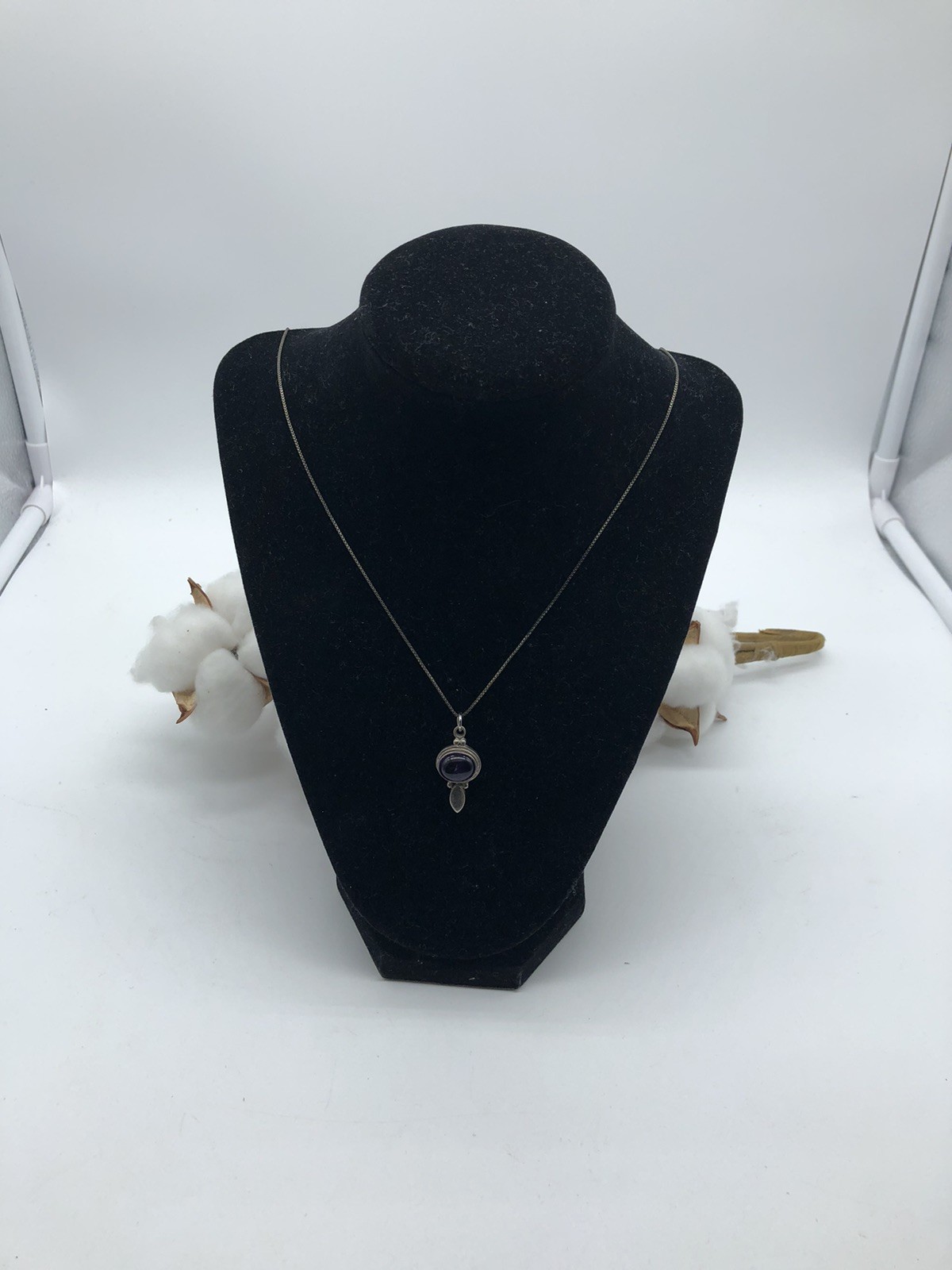 Sterling Silver Large Oval Purple Amethyst Vintage Pendant Necklace 26”