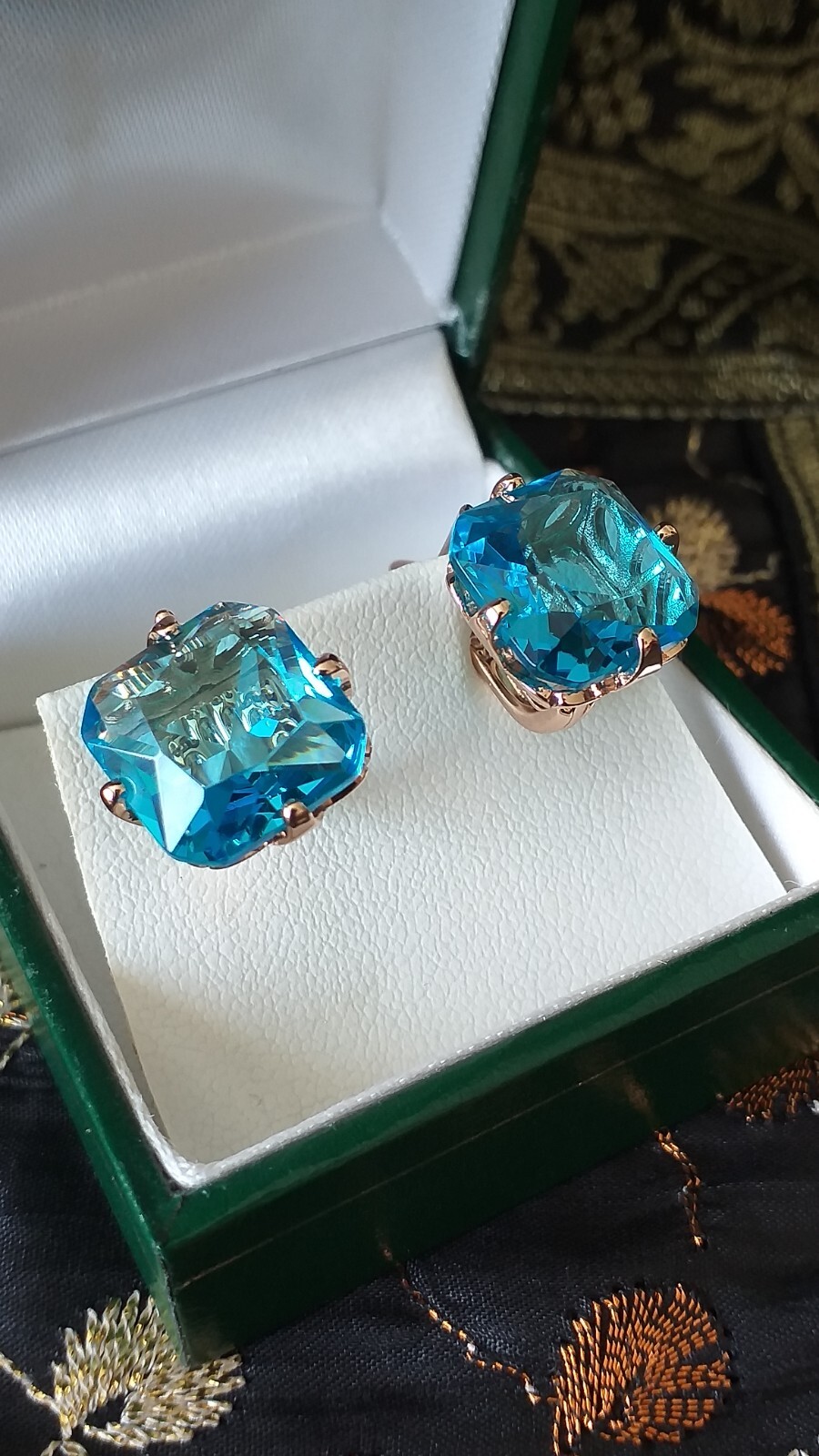Vintage 1990-s 14 Ct Rolled Gold Large Blue Topaz Earrings-Hallmarked 585 RG