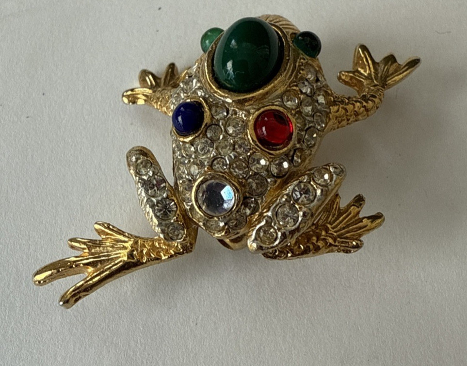 Vintage Gripoix Glass & Crystal Pavé FROG Figural Brooch By Sphinx PLEASE READ