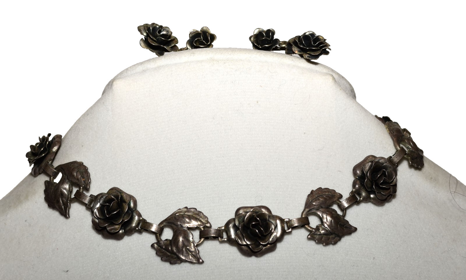 Vtg Danecraft Sterling Silver Rose Leaf Overlay Necklace Earrings Set 58.3 Grams