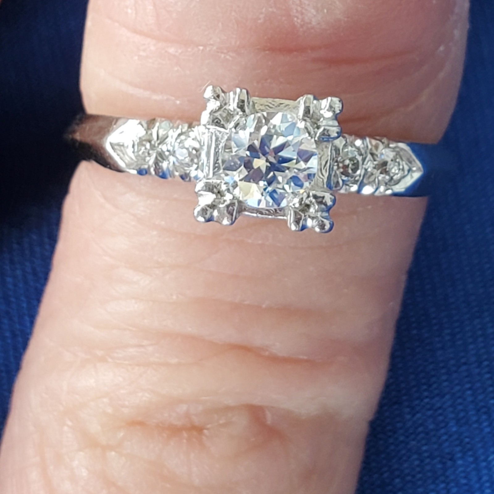 Original EARTH MINED DIAMOND Deco Engagement Ring Vintage PLATINUM Solitaire 6.5