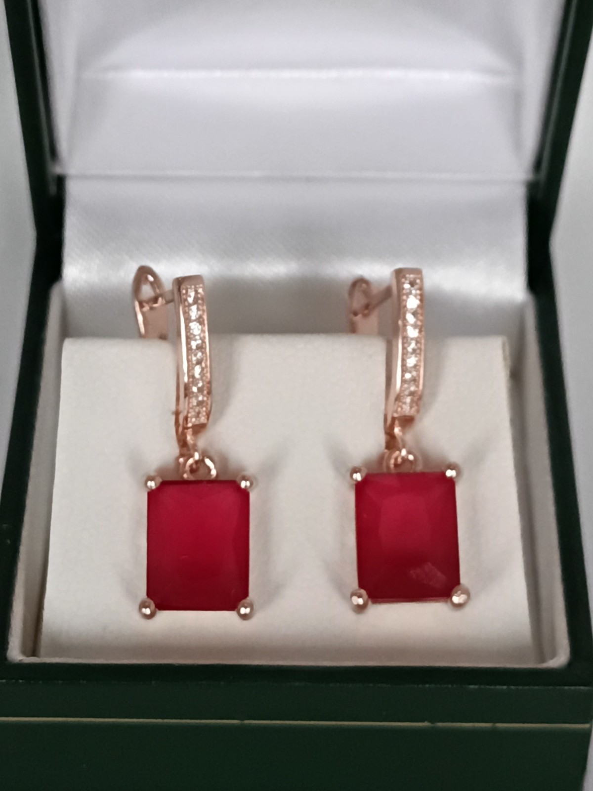 Vintage 1990-s 14 Ct Rolled Gold Ruby / Zircons Earrings-Tested for 585 RG