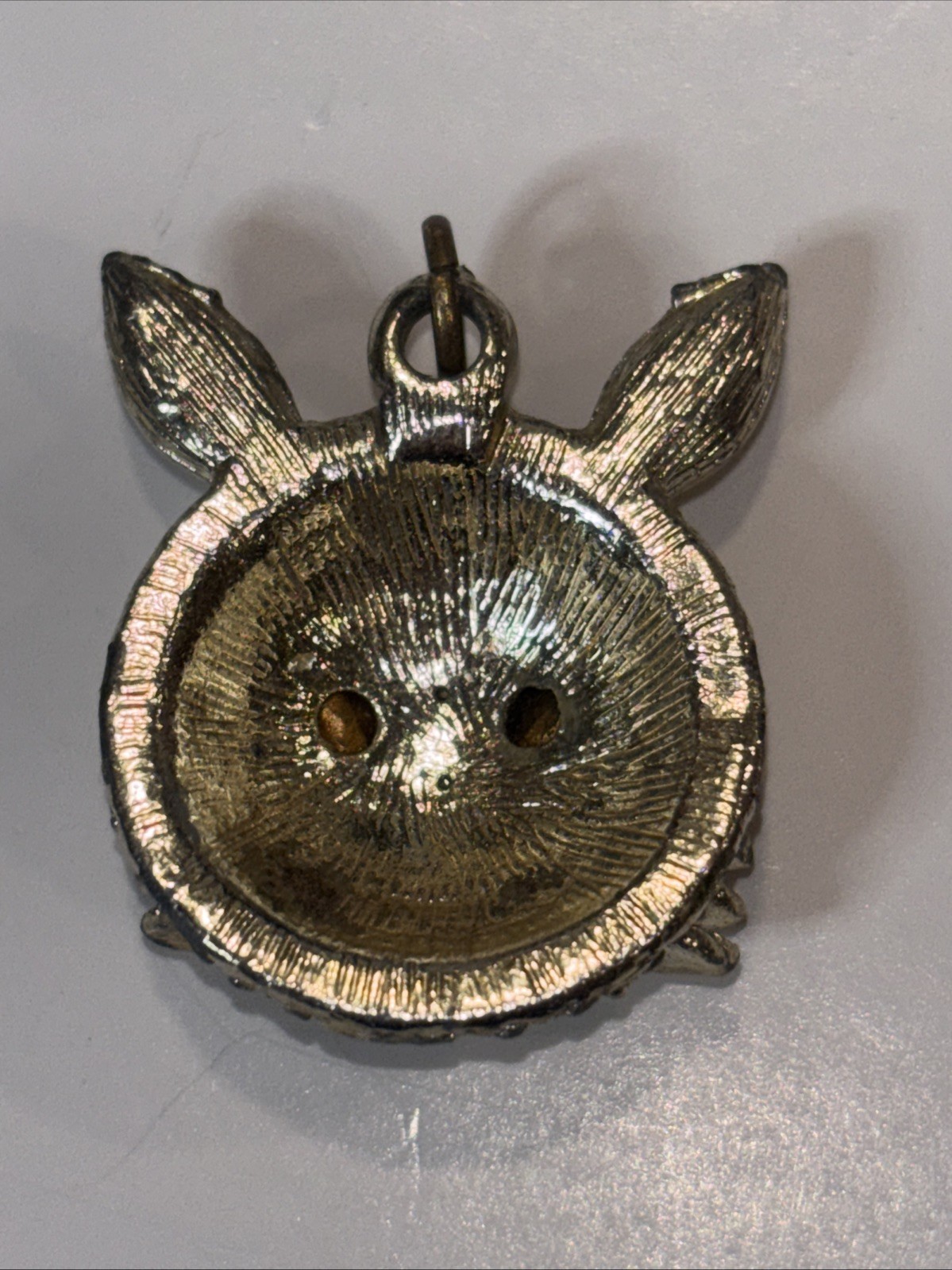 Vintage Rabbit Bunny Face Pendant AB Rhinestones Gold Tone Missing Stone
