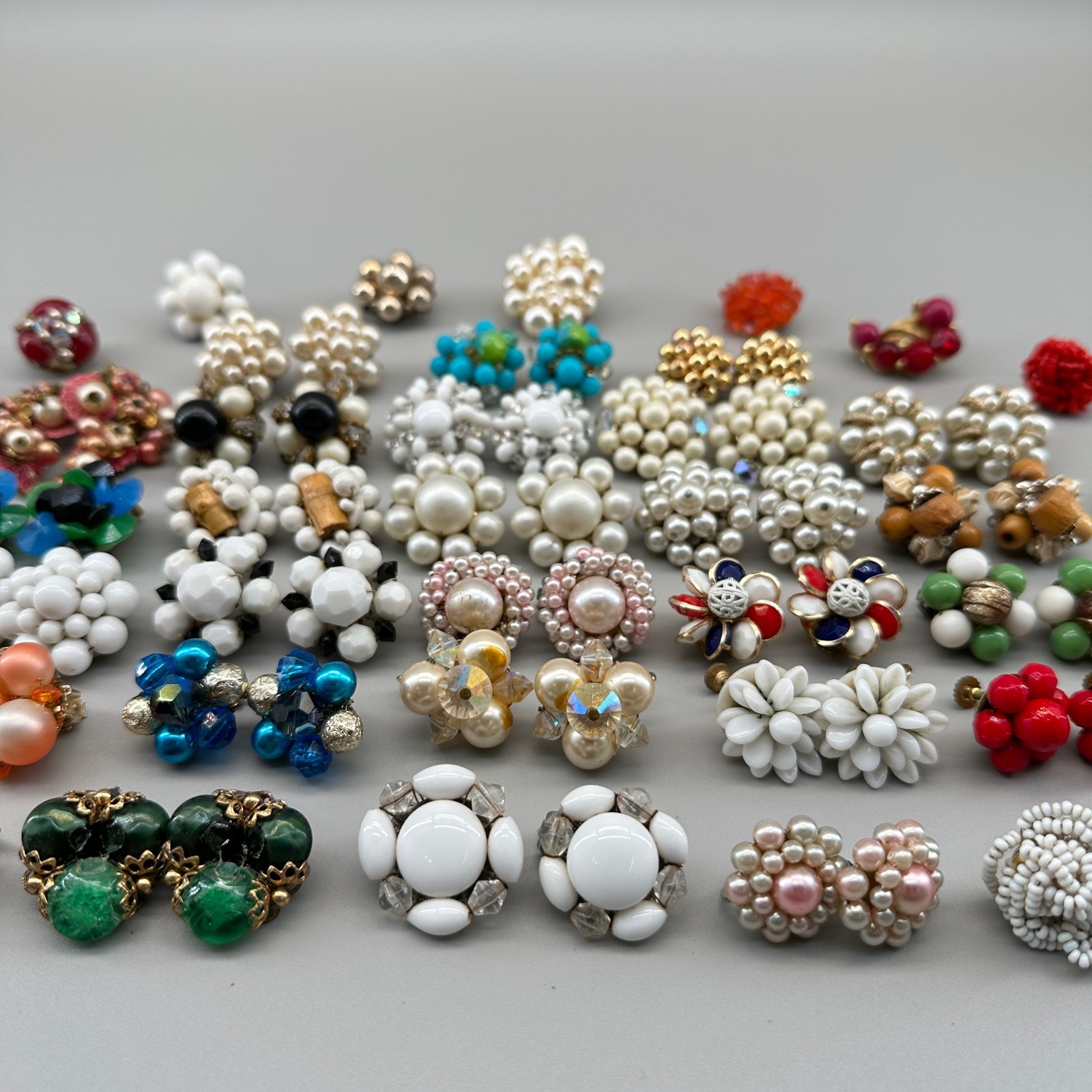 Vintage Cluster Clip On Earrings Lot Germany Hong Kong Japan 28 Pairs 14 Singles