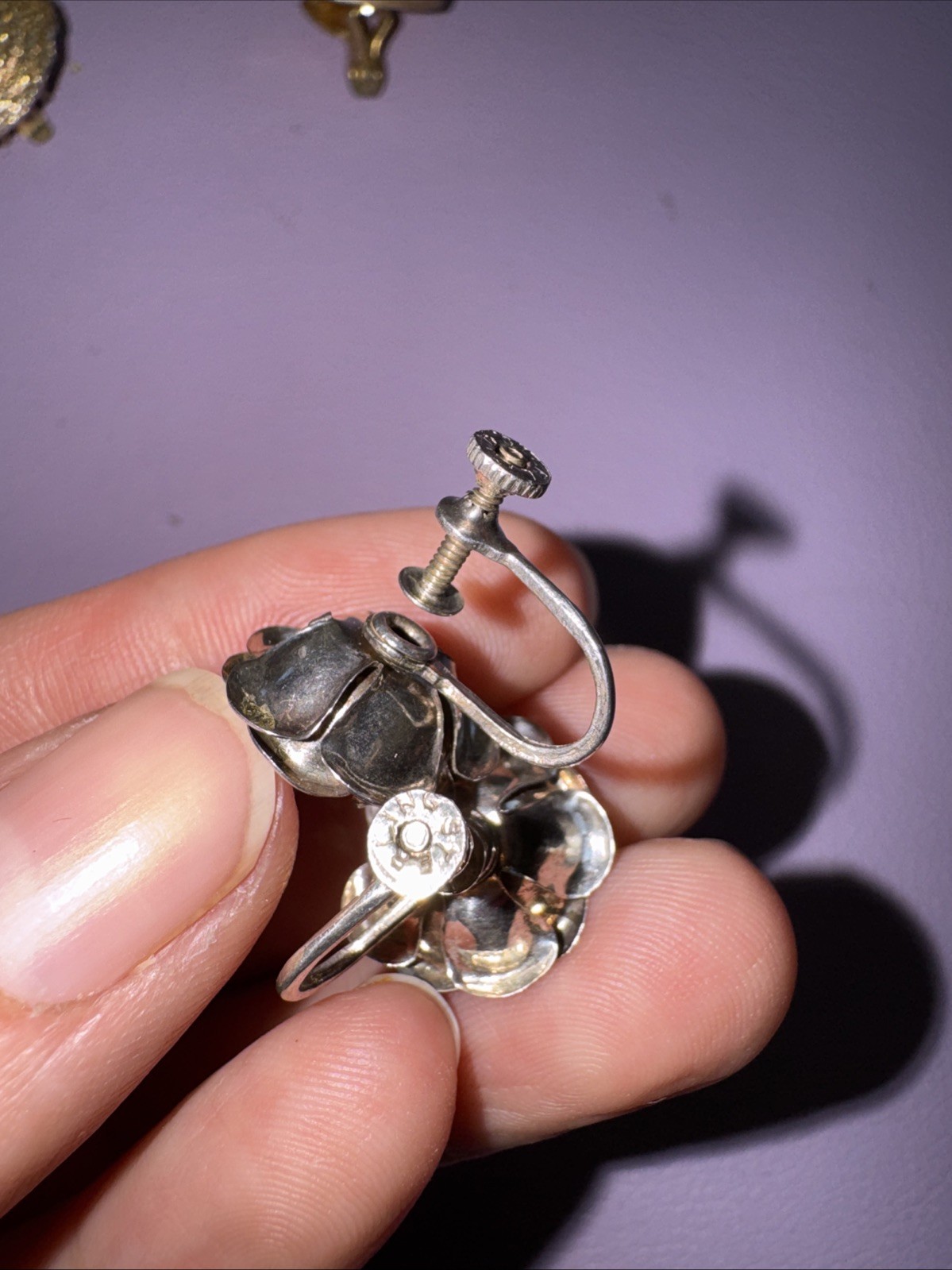 Vintage Sterling Sterling Flower Earrings Screw Back None Pierced Ears Handmade