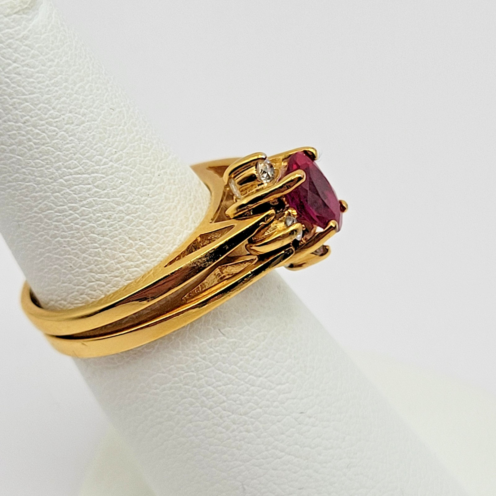 Vintage Lind 14k HGE Synthetic Garnet White Stone Reversible Flip Ring ~ Size 6