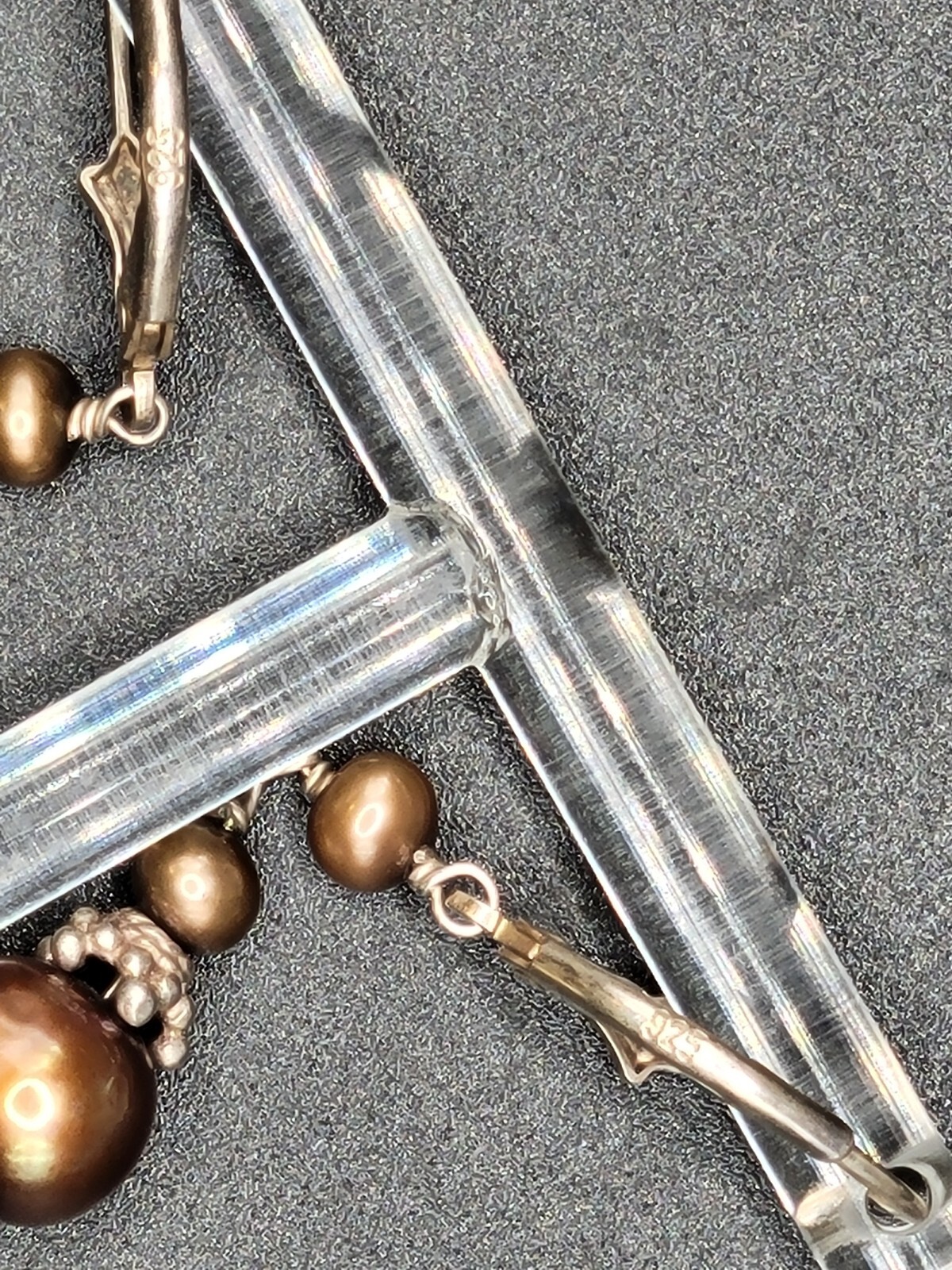 Vintage GOLDEN BROWN PEARL & Sterling Silver Earrings BOHO Ethnic GYPSY Pagan