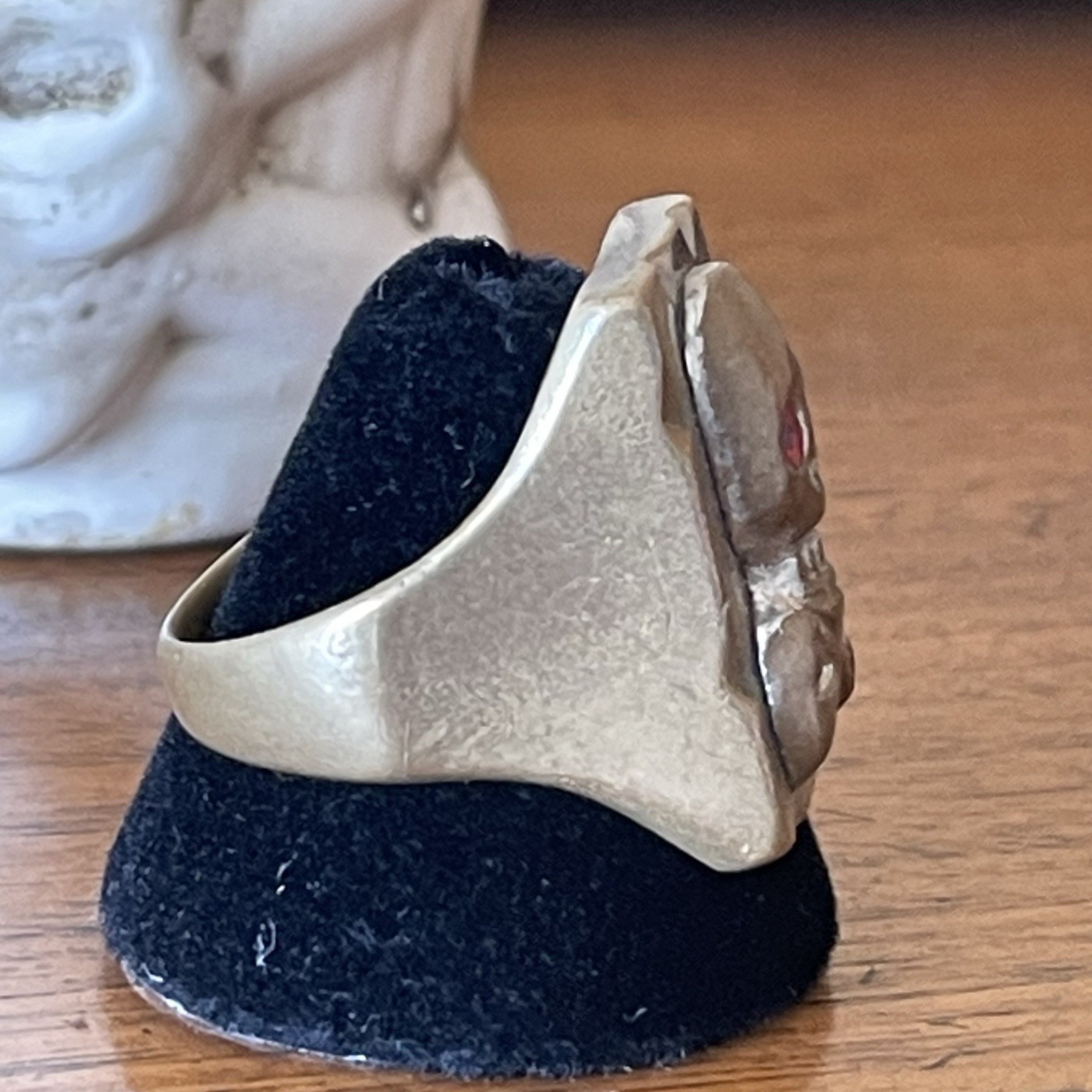 Vintage 1950s Mexican Biker Ring in Brass with Skull & Bones Cool Design Size 12