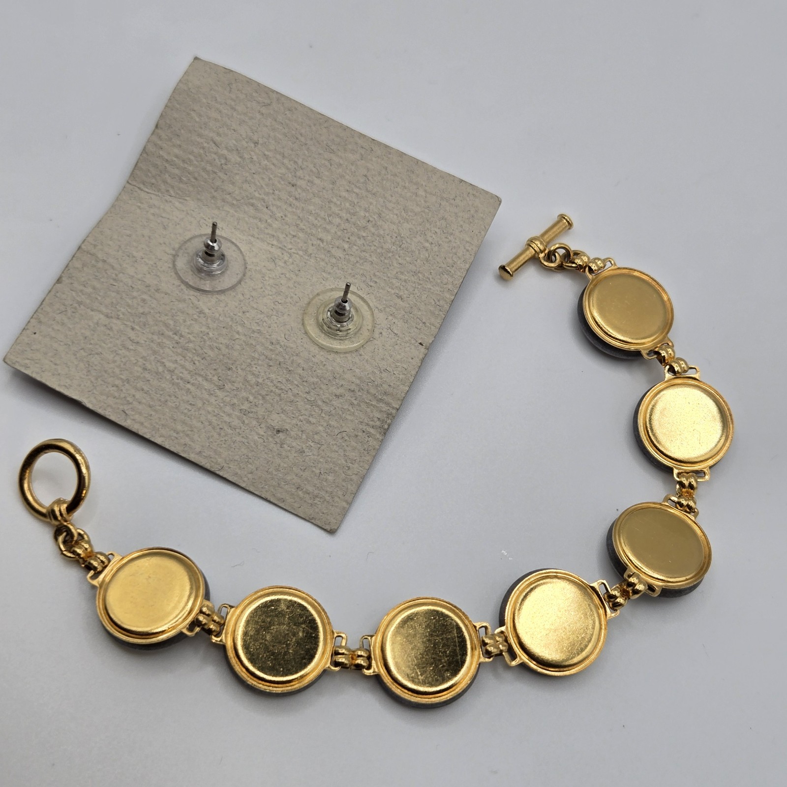 Vintage USA Military Mess Dress Buttons Link Bracelet and Stud Earrings SET