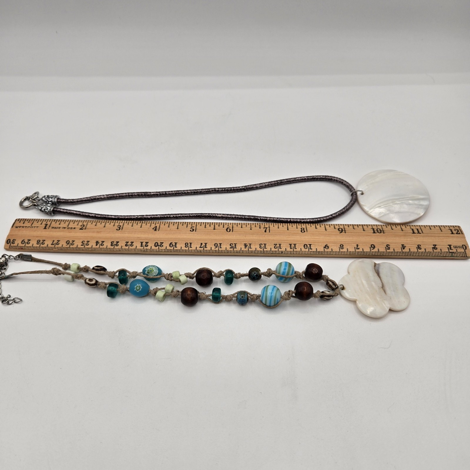 2 Necklaces Abalone Shell Pendant Glass Beaded Necklace Cloth Bracelet Wood Ring