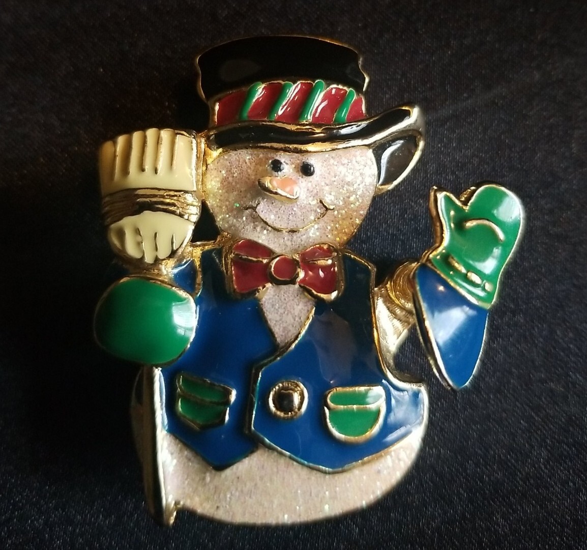 Vtg 1980’s to 90’s Snowman Brooch/Pin SFJ Collectable Jewelry Christmas Gold…