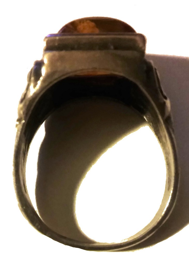 Antique Vintage Amber Silver Ring Carved Baroque Real Natural Baltic Europ Large
