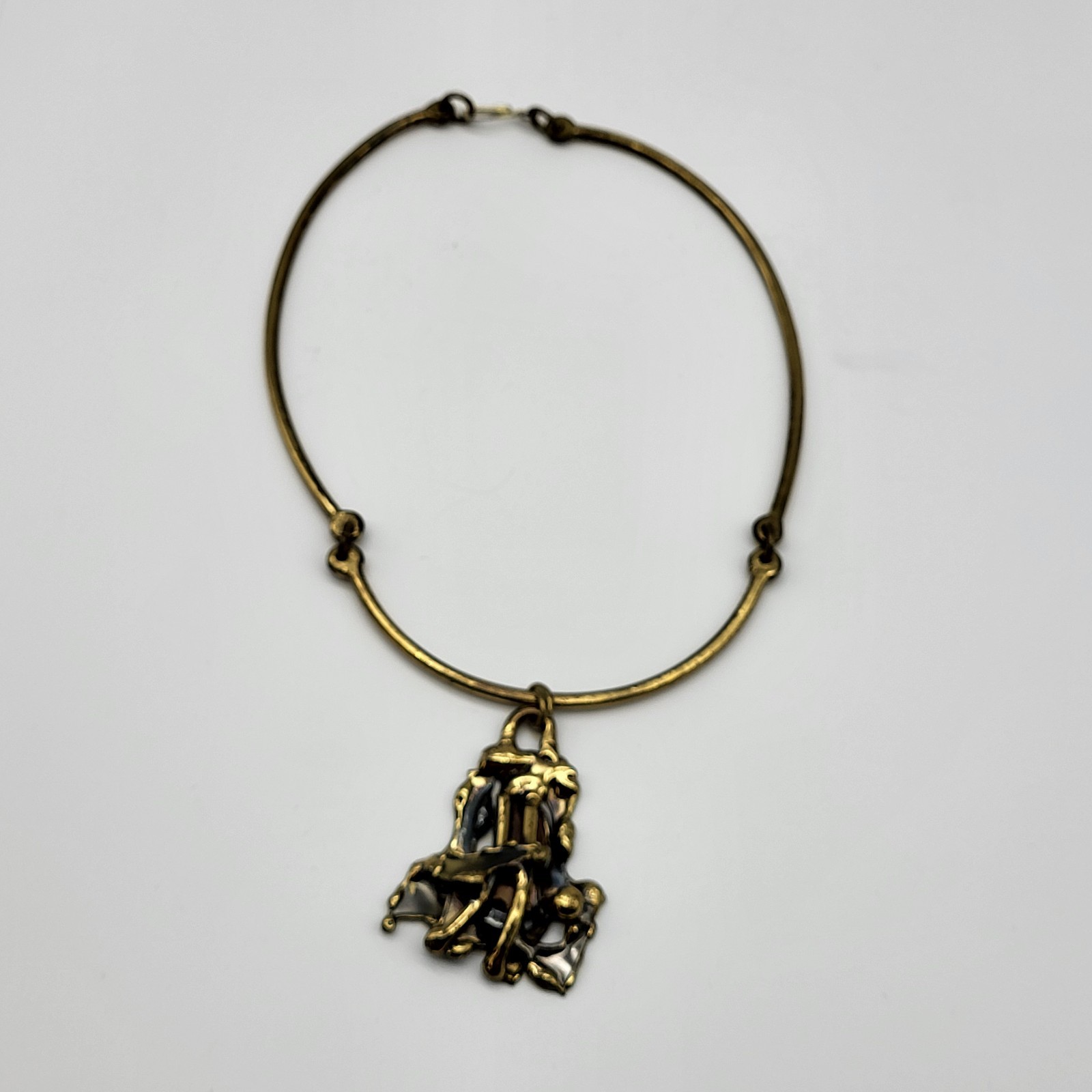 Stunning Brutalist Mixed Metals Artisan Necklace Pendant Estate Jewelry