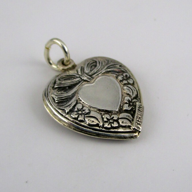 Sterling Silver BOW HEART For Bracelet NECKLACE PENDANT Vintage NEW Puffy CUTE!