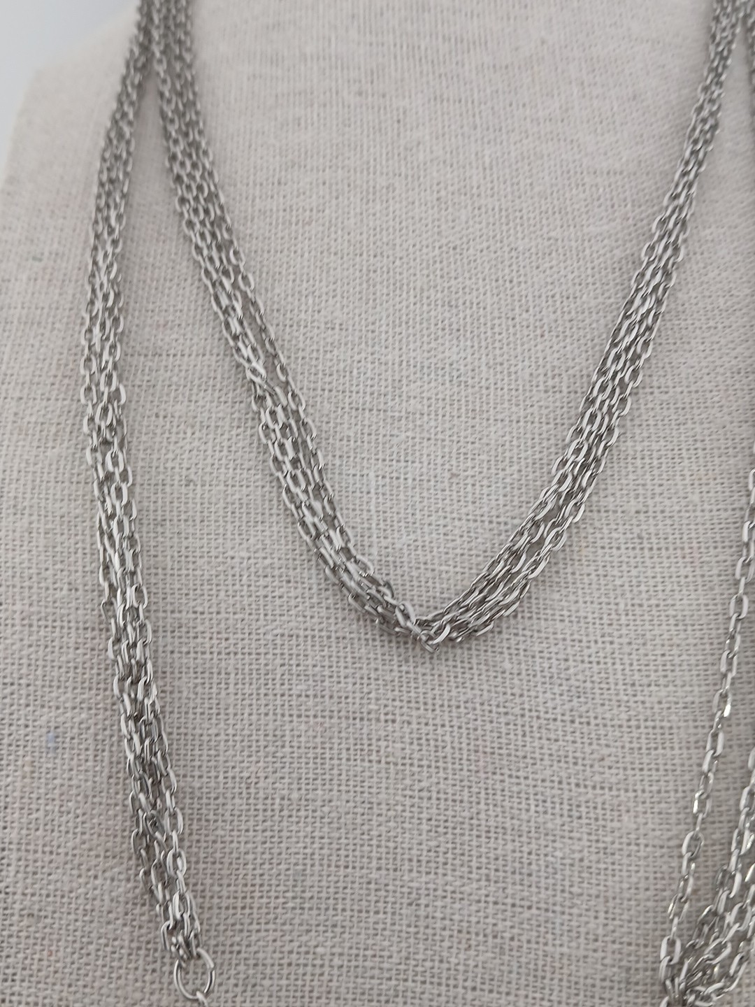 1960s silver tone multi chains ball beads open triangle design accents necklace