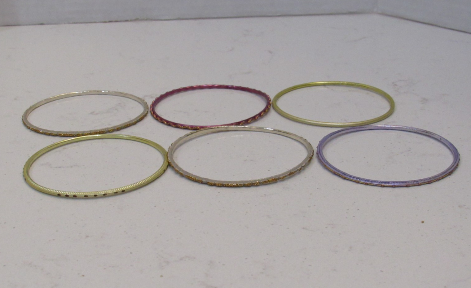 Lot of 6 Bangle Bracelets Gold Tone Stackable Boho Retro Multi Color Bollywood
