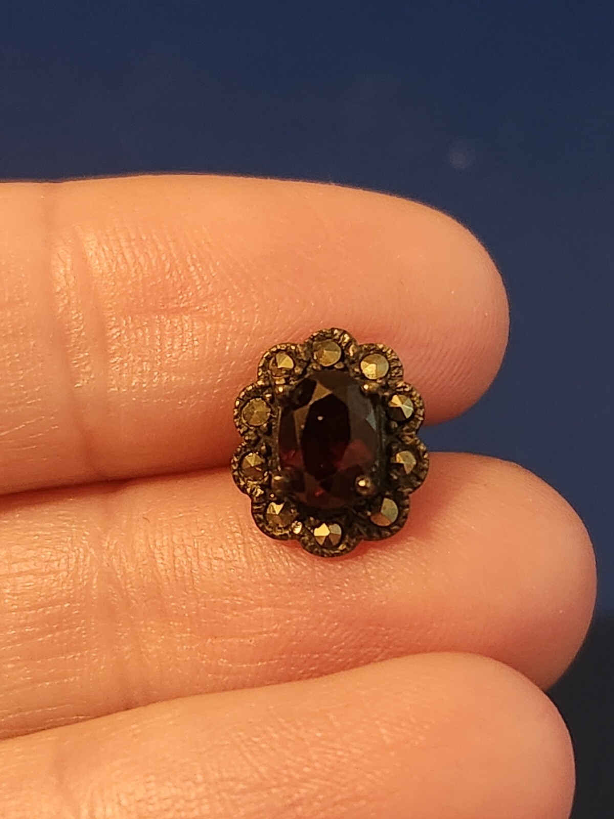 Sterling Silver Dark Red Stone Stud Earrings