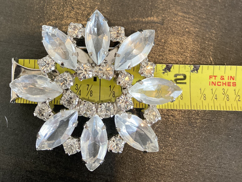 Stunning Clear Open Back Rhinestone Brooch Vintage 1 7/8 Inches x 1 3/4 Inches
