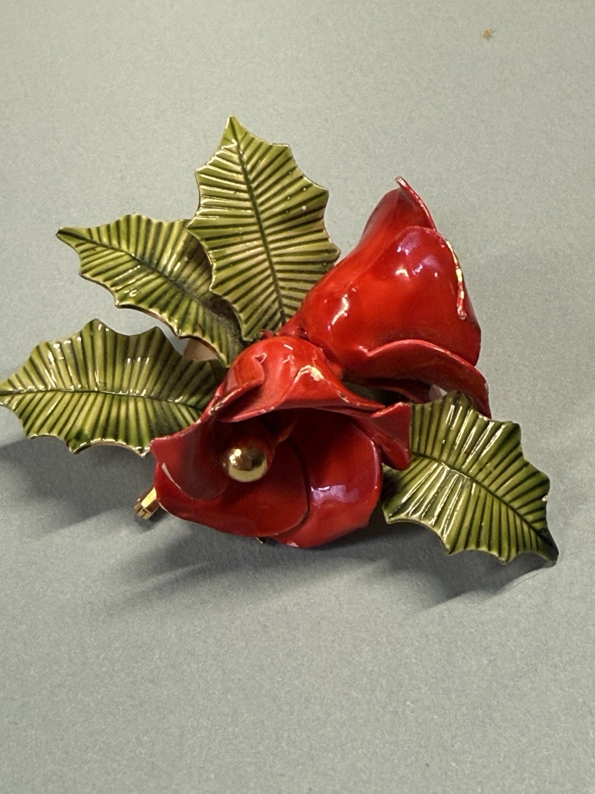Vintage ‘Original by Robert’ Enamel Red Green Flower Brooch Pin