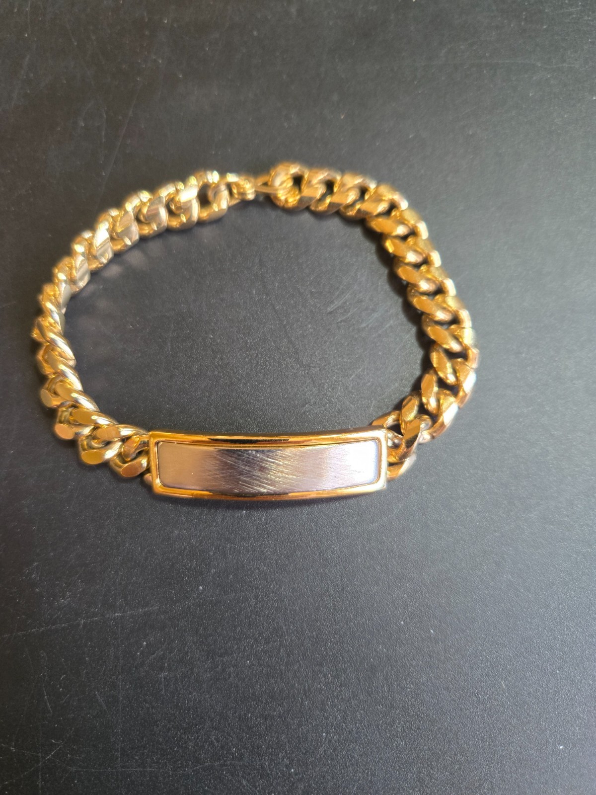 Vintage Speidel ID Bracelet Gold & Silver Tone Link Chain Engravable 8”